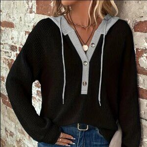 Black & Grey Waffle Knit Hoodie